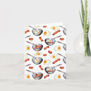 Watercolor Bacon & Eggs Breakfast Food Pattern Card