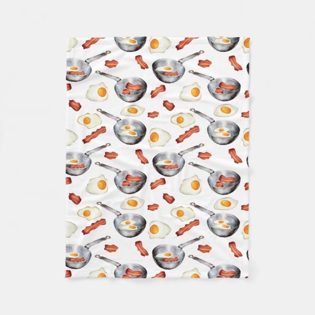 Watercolor Bacon & Eggs Breakfast Food Pattern Fleece Blanket (Front)