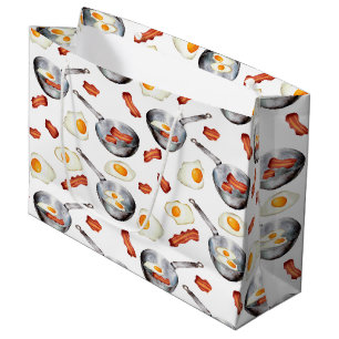 Watercolor Bacon & Eggs Breakfast Food Pattern Large Gift Bag