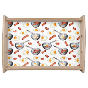 Watercolor Bacon & Eggs Breakfast Food Pattern Serving Tray