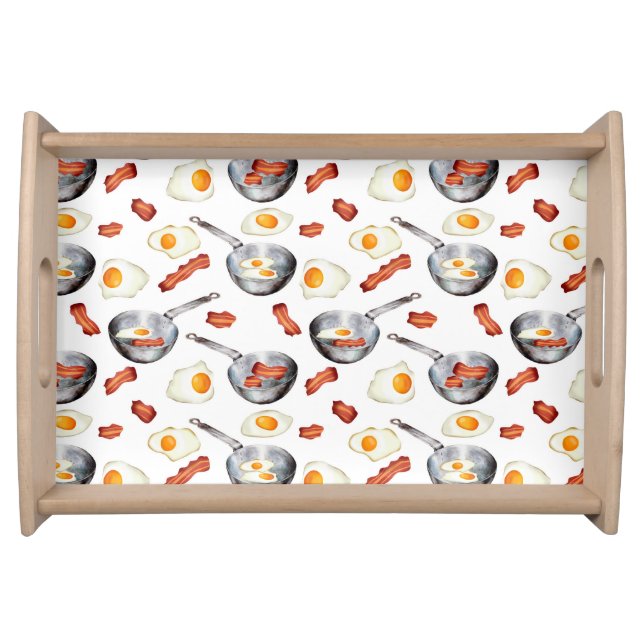 Watercolor Bacon & Eggs Breakfast Food Pattern Serving Tray (Front)