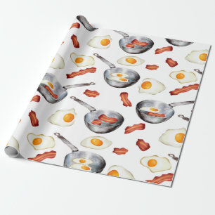 Watercolor Bacon & Eggs Breakfast Food Pattern Wrapping Paper