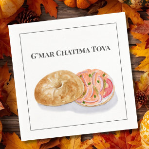 Watercolor Bagels Smoke Salmon G’mar Chatima Tova Napkins