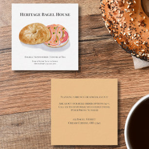 Watercolor Bagels With Smoke Salmon Business Square Business Card