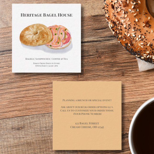 Watercolor Bagels With Smoke Salmon Business  Square Business Card (Creator Uploaded)