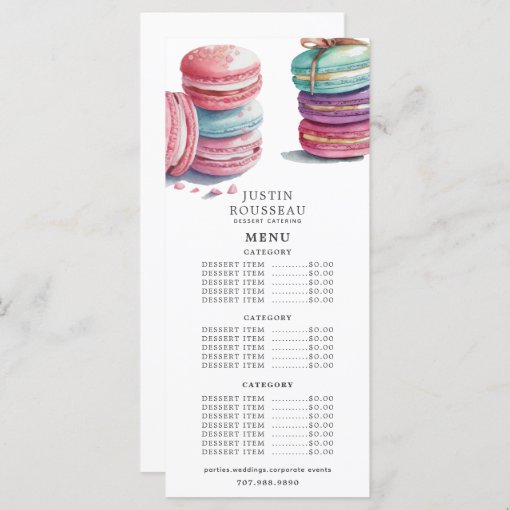 Watercolor Baker Bakery Pastry Chef Menu Zazzle