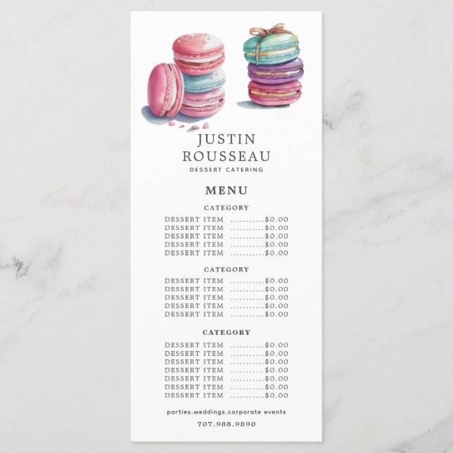Watercolor Baker Bakery Pastry Chef  Menu (Front)