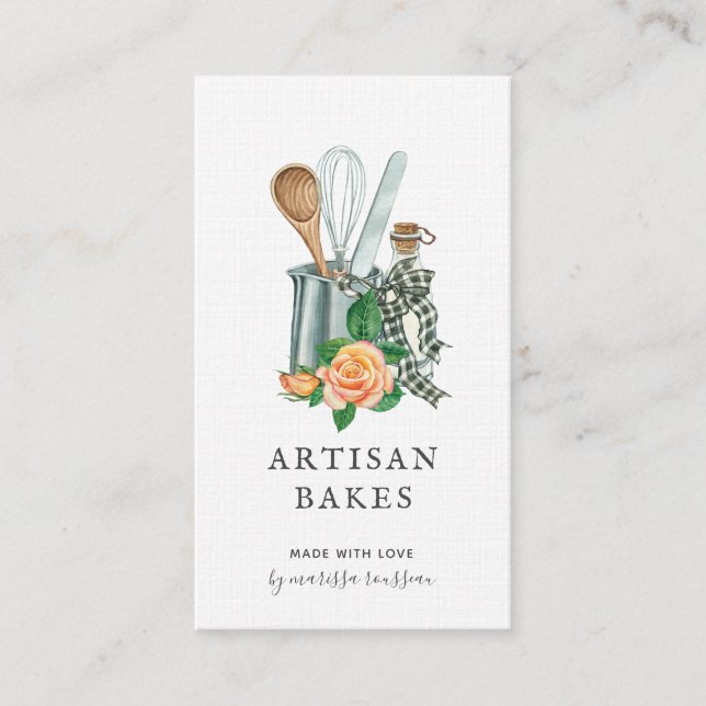 Watercolor Baker Baking & Cooking Utensil Bakery Business Card (Front)