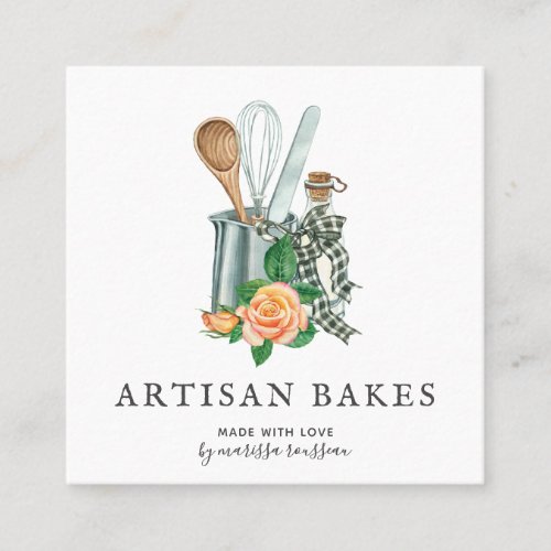 Watercolor Baker Baking  Cooking Utensil Bakery   Square Business Card
