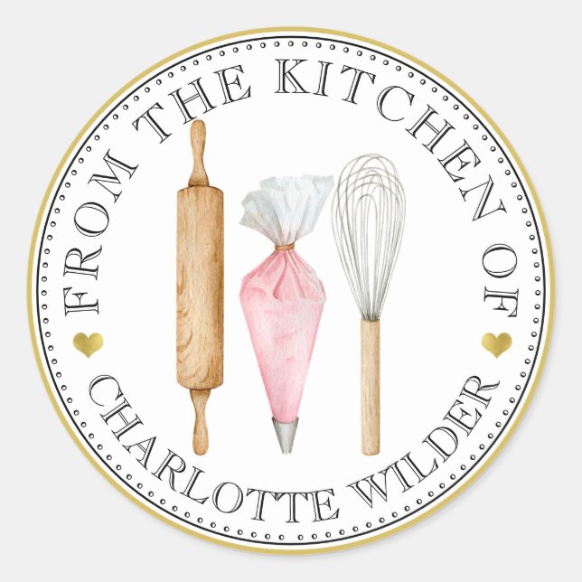 Watercolor Baker Pastry Chef Baker's Tools  Classic Round Sticker (Front)