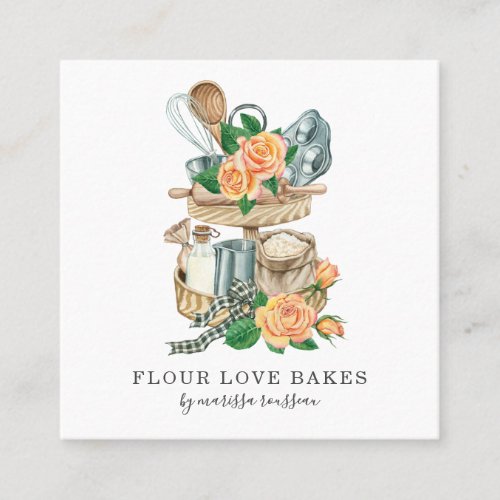 Watercolor Baker Pastry Chef Bakers Tools  Square Business Card