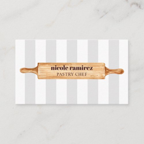 Watercolor Bakers Rolling Pin Patisserie striped Business Card