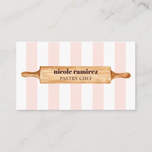 Watercolor Bakers Rolling Pin Patisserie striped Business Card