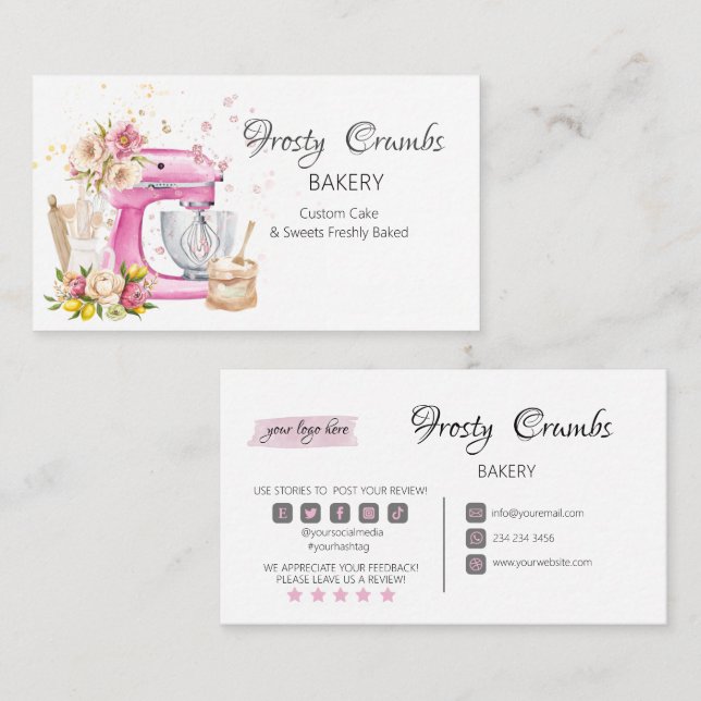 Watercolor Bakery Cake + Bakery Business Card (Front/Back)