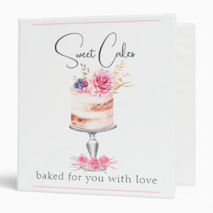 Watercolor Bakery Cake Pink Elegant 3 Ring Binder