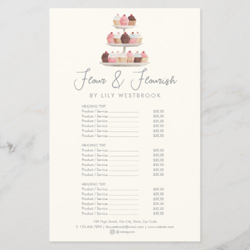 Watercolor Bakery Cupcake Elegant Service Menu Flyer