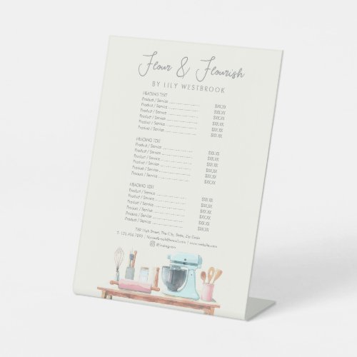 Watercolor Bakery Pastry Chef Elegant Price List Pedestal Sign