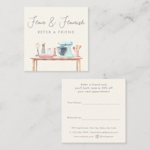 Watercolor Bakery Pastry Chef Elegant Script Referral Card