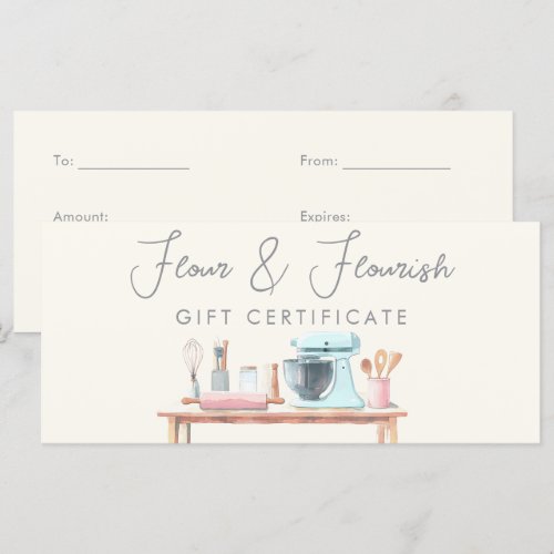 Watercolor Bakery Pastry Chef Gift Certificate