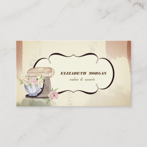 Watercolor Bakery Pastry Floral Retro Mixer Business Card