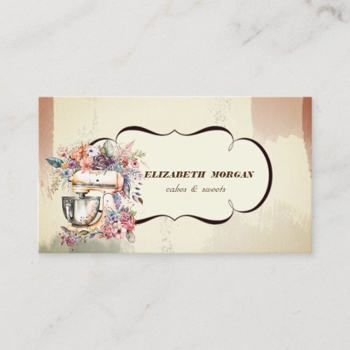 Watercolor Bakery Pastry Hand Tool Floral Mixer Business Card