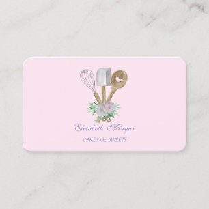 Watercolor Bakery Pastry Hand Tools Flowers Business Card
