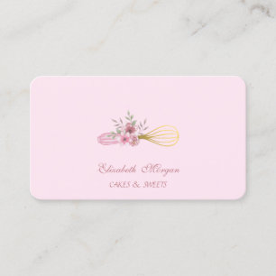Watercolor Bakery Pastry Hand Tools Whisk Flowers Business Card
