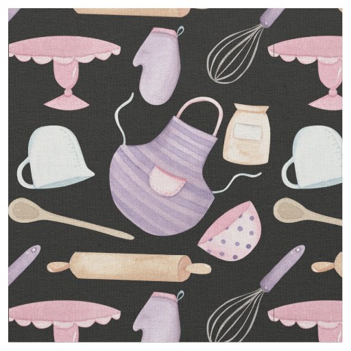 watercolor bakery pretty baking print by the yard fabric