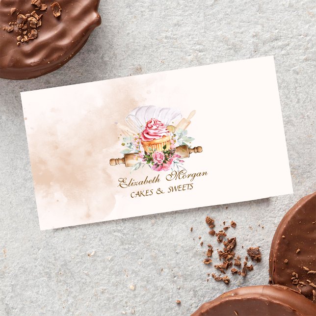 Watercolor Bakery Tools Cupcake Bakery Business Card (Creator Uploaded)