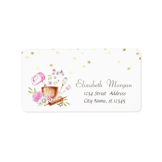 Watercolor Bakery Tools Flowers Confetti  Label (Front)