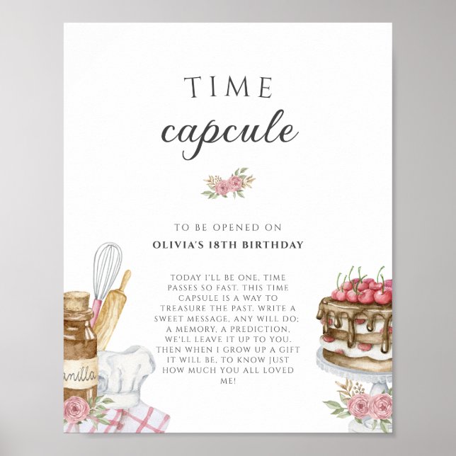 Watercolor Baking Birthday Time Capsule  Poster (Front)