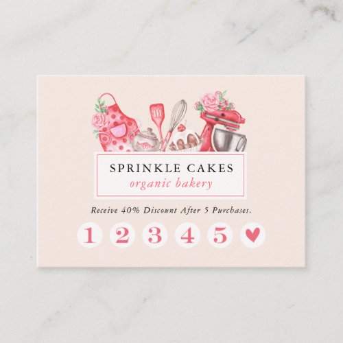 Watercolor Baking  Cooking Utensil Baker Business Loyalty Card