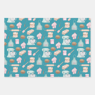 Watercolor Baking on Dark Teal Wrapping Paper Sheets