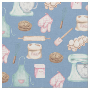 Watercolor Baking on Gray Blue Fabric