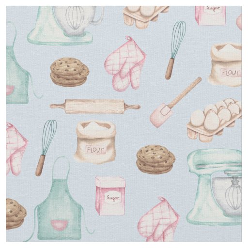 Watercolor Baking on Light Blue Fabric