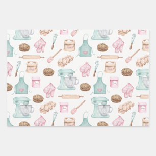Watercolor Baking on White Wrapping Paper Sheets