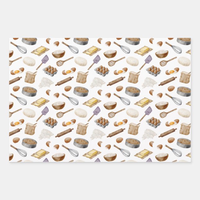 Watercolor Baking Pattern Wrapping Paper Sheets (Front 3)