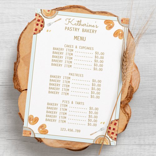 Watercolor Baking Pie and Pastry Shop Bakery  Menu