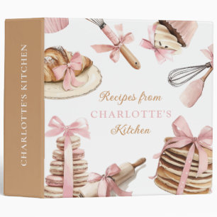 Watercolor Baking Pink Bow Recipe Binder