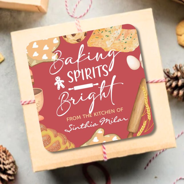 Watercolor Baking Spirits Bright Holiday baking Square Sticker (Creator Uploaded)