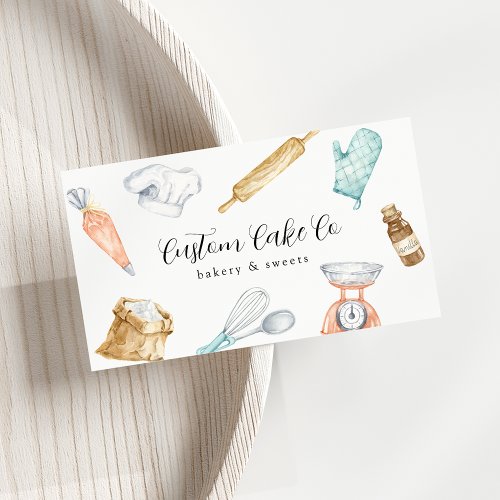 Watercolor Baking Tools Cakes Business Card