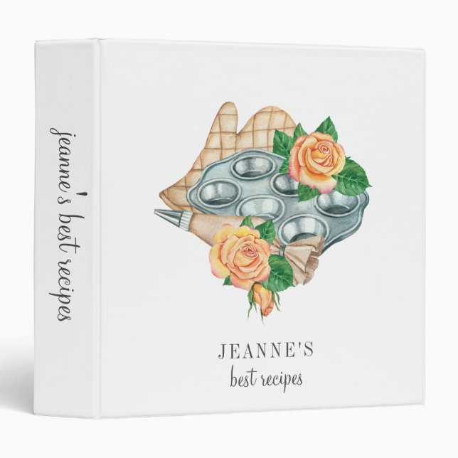 Watercolor Baking Tools Personalized Recipe 3 Ring Binder (Front/Spine)
