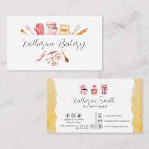 Watercolor Baking Utensil Bakery  Business Card