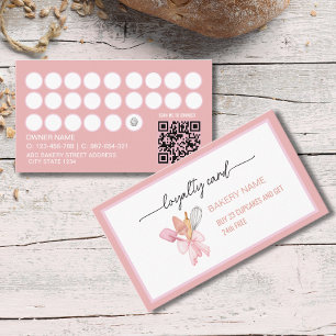 Watercolor baking utensils cupcake Pink Loyalty Card