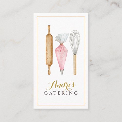 Watercolor Baking Utensils Logo Catering  Business Card