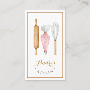Watercolor Baking Utensils Logo Catering Business Card