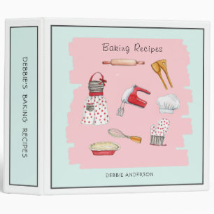 Watercolor Baking Utensils Recipe 3 Ring Binder