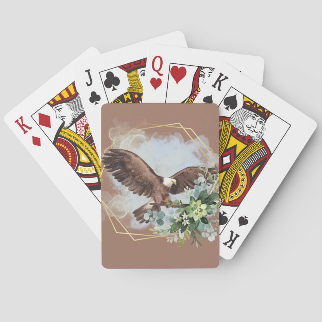 Watercolor Bald Eagle Framed Bouquet  Poker Cards (Back)
