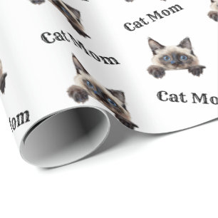 Watercolor Balenese Cat Mom Pattern Wrapping Paper