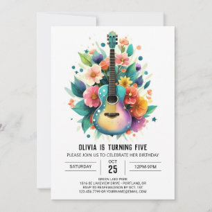 Watercolor Ballad Guitar Birthday Invitation